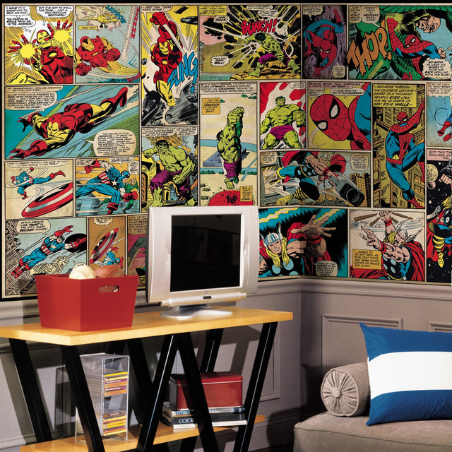 Marvel Comic Panel XL Chair Rail Multicolor Wall Mural with Vintage Comic Pattern - York JL1398M
