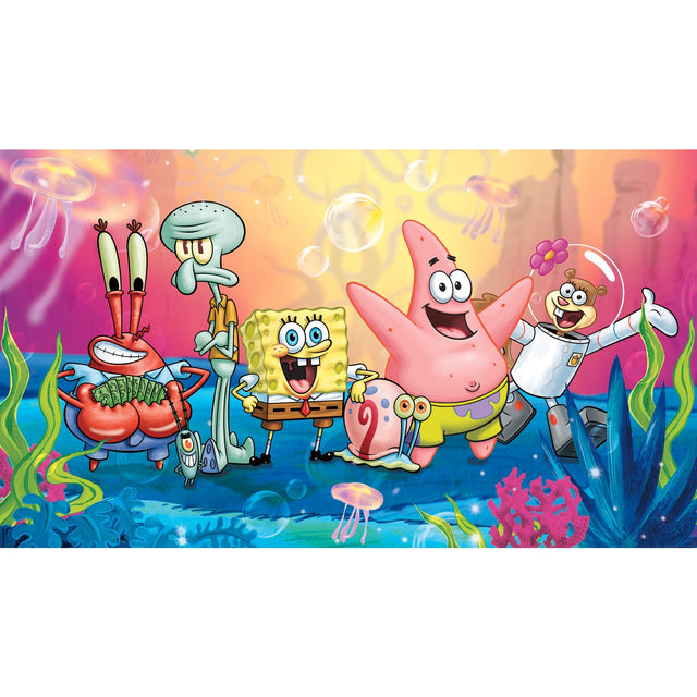 SpongeBob SquarePants Multicolor XL Chair Rail Prepasted Wall Mural with Whimsical Licensed Novelty Pattern - York JL1411M