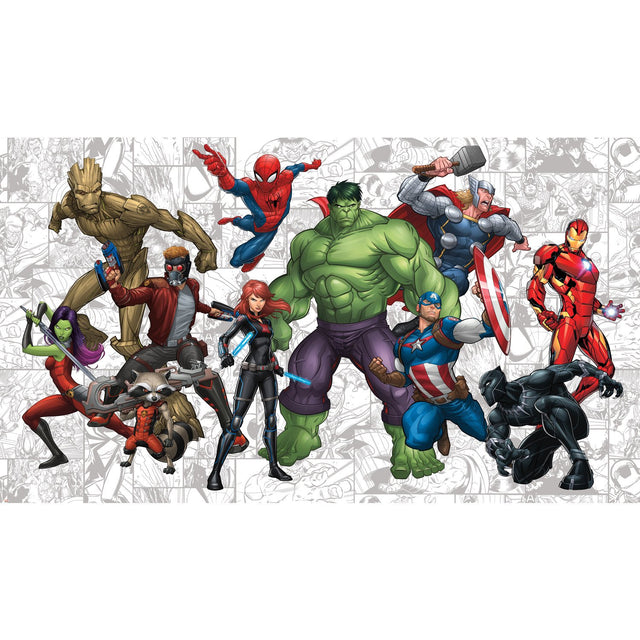 Marvel Hero XL Chair Rail Prepasted Wall Mural with Comic Hero Montage - RoomMates JL1433M