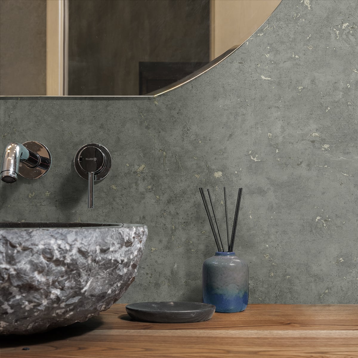 Hana Cliffside & Metallic Gold by Japandi Style Faux Concrete Wallpaper – Seabrook Designs JP10207