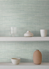 Mei Stringcloth Calming Mint by Japandi Style Textured Textile Wallpaper – Seabrook Designs JP10404