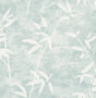 Honshu Bamboo wallpaper in a soft blue (Lakeside) with white bamboo leaf silhouettes and a mottled matte background.