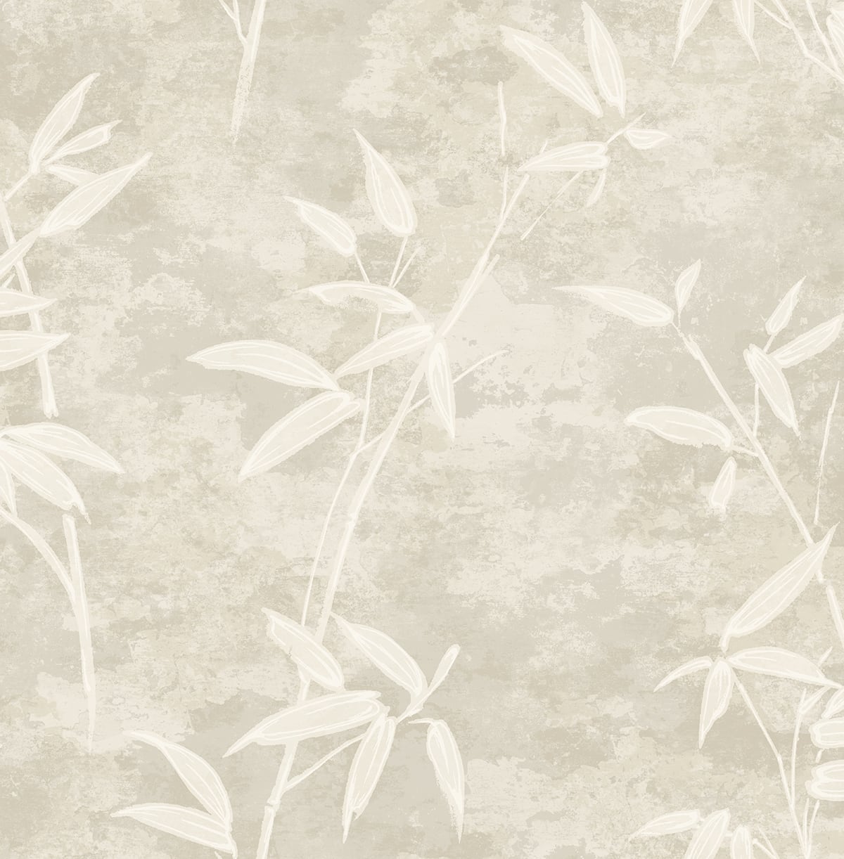 Honshu Bamboo wallpaper in Warmstone beige with bamboo leaf silhouette, matte finish