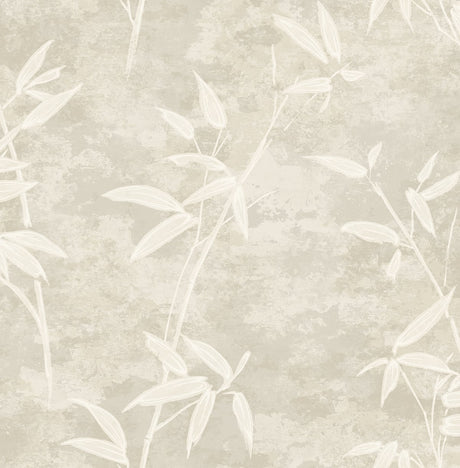 Honshu Bamboo wallpaper in Warmstone beige with bamboo leaf silhouette, matte finish
