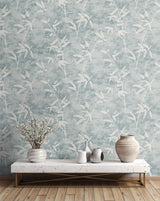 Honshu Bamboo Blue Smoke by Japandi Style Botanical Bamboo Wallpaper – Seabrook Designs JP10912-Sample