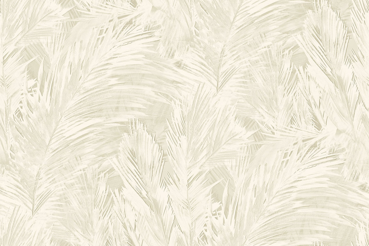 Mari wallpaper in White Sands with a matte tonal palm frond botanical pattern