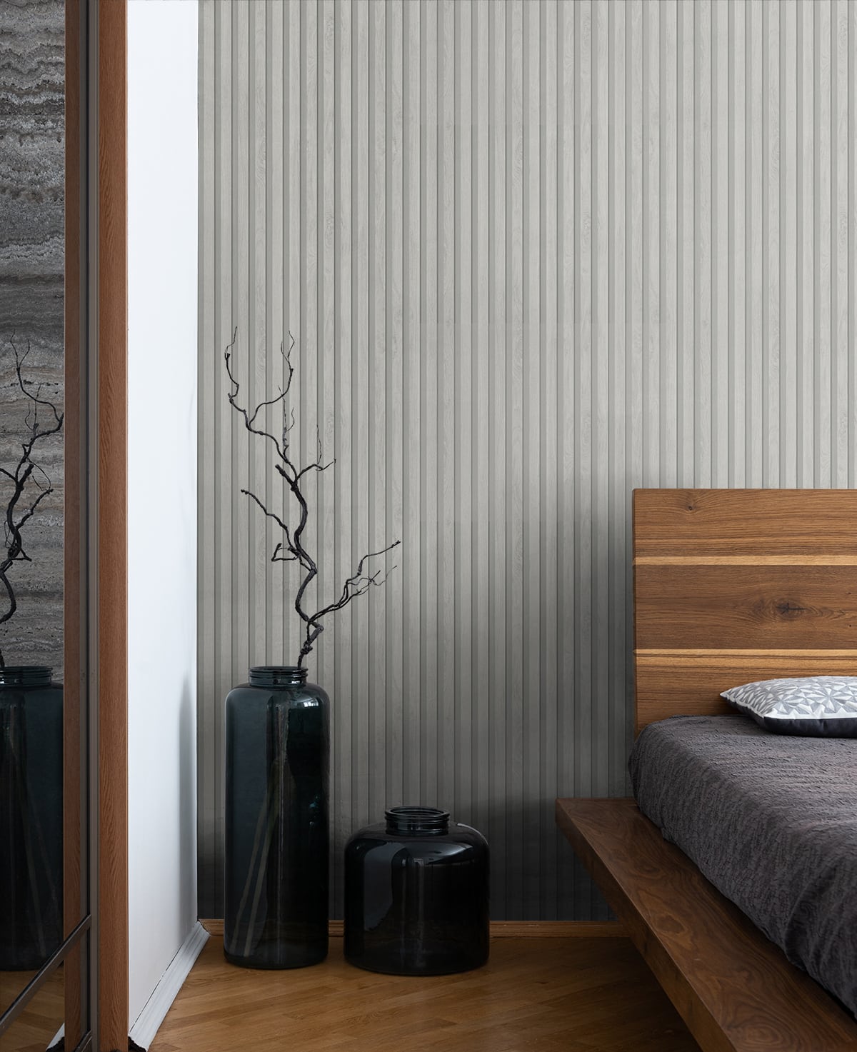 Jun Pearl Grey by Japandi Style Wood Slat Wallpaper – Seabrook Designs JP11110
