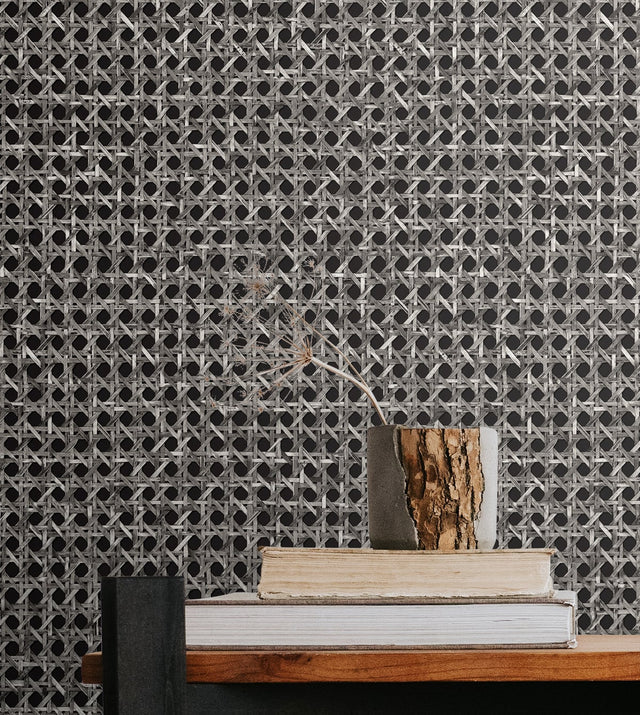 Mika Onyx by Japandi Style Matte Weave Wallpaper – Seabrook Designs JP11200