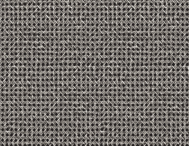 Mika Onyx matte weave pattern wallpaper in black and gray, shown as a small-scale lattice weave texture.