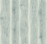 Blue Frost woodgrain wallpaper with vertical plank pattern and a matte finish.