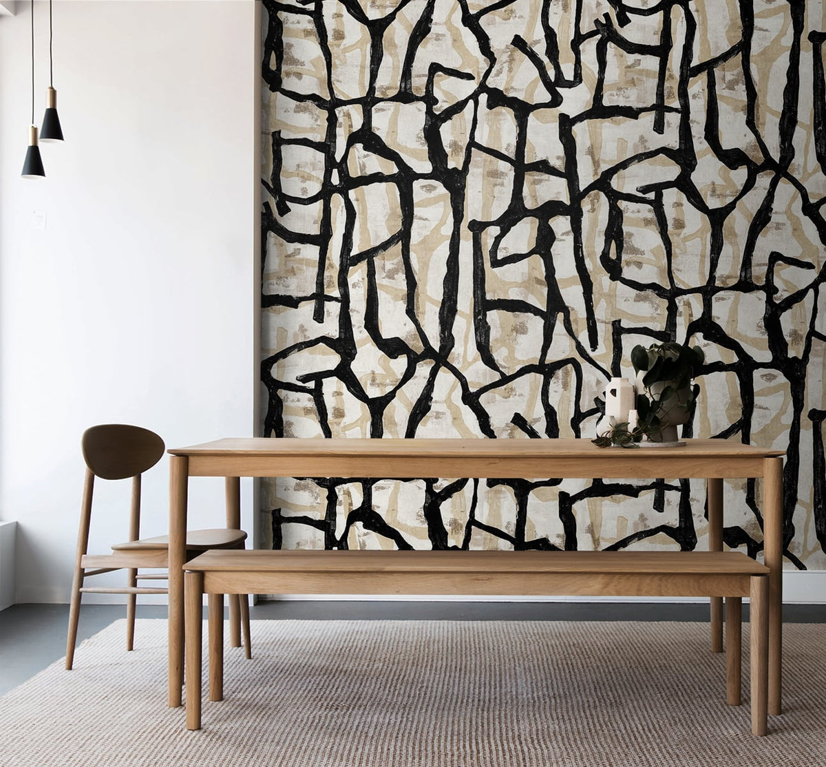 Jouji Ebony & Sand by Japandi Style Matte Nonwoven Abstract Wall Mural (108 in x 120 in) – Seabrook Designs JP11500M-Sample