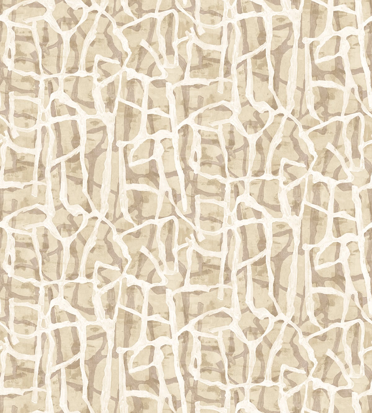 Abstract beige and ivory linework wall mural in a cafe latte color palette