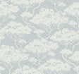 Nara Stringcloth wallpaper in Blue Mist with layered tree silhouettes over a subtle chevron texture.