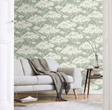 Nara Stringcloth Sage by Japandi Style Botanical Tree Wallpaper – Seabrook Designs JP11704