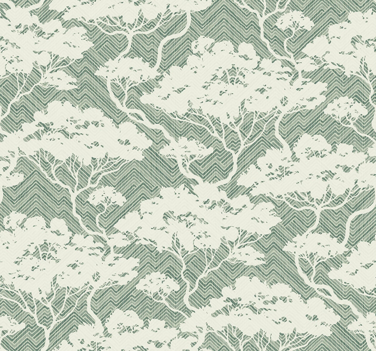 Nara Stringcloth sage green and white botanical tree pattern wallpaper