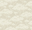Linen beige botanical tree silhouette wallpaper with subtle chevron texture, matte finish