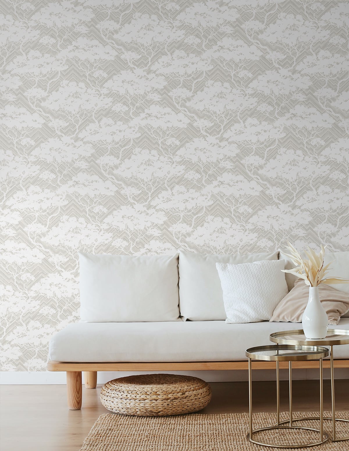 Nara Stringcloth Fog by Japandi Style Botanical Wallpaper – Seabrook Designs JP11708