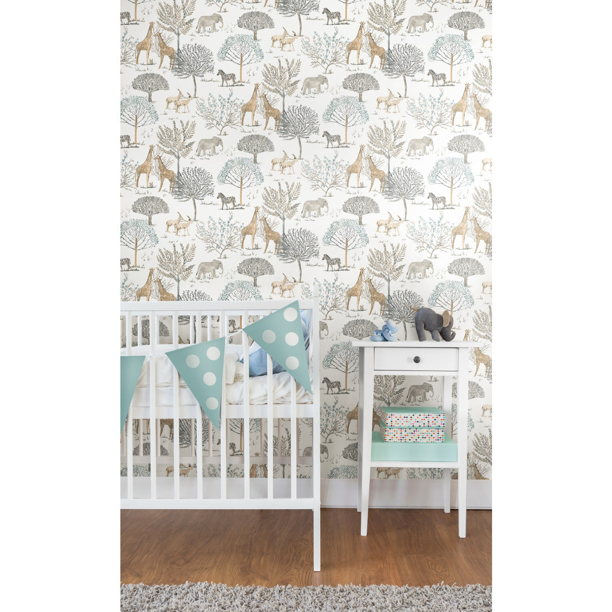 On the Savanna Neutral by York Wallcoverings Prepasted Non-Woven Strippable Washable Safari Giraffe Elephant & Zebra Wallpaper Roll - KI0541