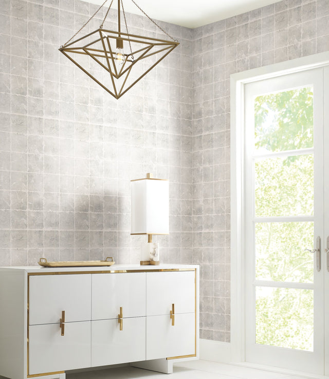 Metal Leaf Squares Black Wallpaper with Geometric Metallic Square Motif - York KT2101