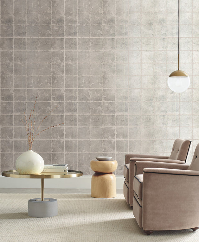 Metal Leaf Squares Black Wallpaper with Geometric Metallic Square Motif - York KT2101