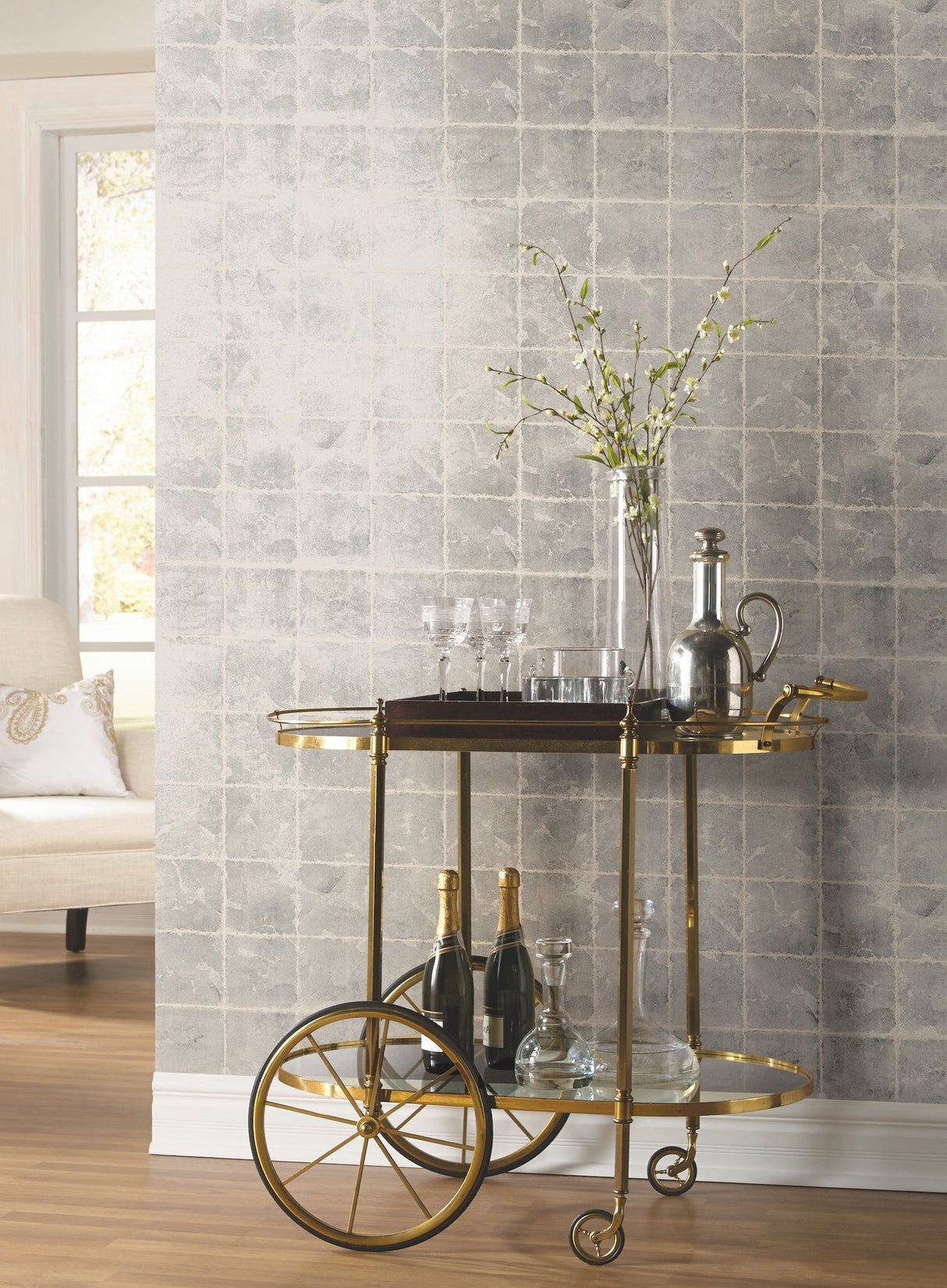 Metal Leaf Squares Black Wallpaper with Geometric Metallic Square Motif - York KT2101