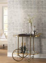 Metal Leaf Squares Black Wallpaper with Geometric Metallic Square Motif - York KT2101