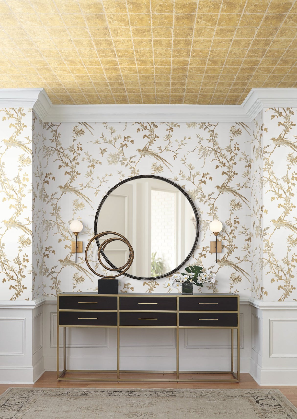 Metal Leaf Squares Gold Wallpaper with Geometric Gilded Tile Motif - York KT2102