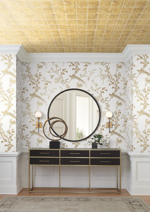 Metal Leaf Squares Gold Wallpaper with Geometric Gilded Tile Motif - York KT2102