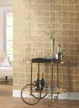 Metal Leaf Squares Gold Wallpaper with Geometric Gilded Tile Motif - York KT2102