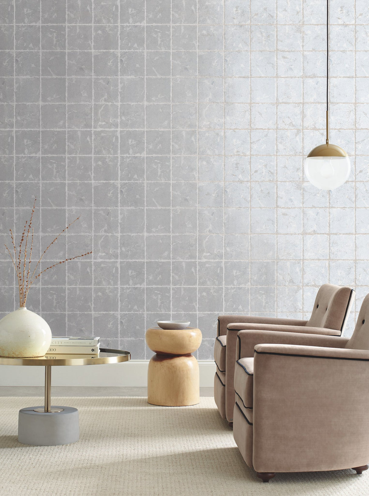 Metal Leaf Squares Silver Wallpaper with Geometric Leaf-Textured Grid - York KT2103