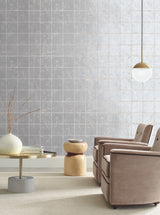Metal Leaf Squares Silver Wallpaper with Geometric Leaf-Textured Grid - York KT2103