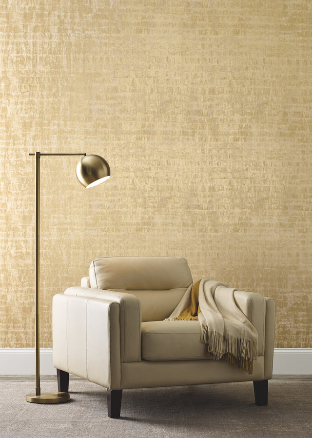 Liquid Metal Gold Wallpaper with Textured Metallic Motif - York KT2131