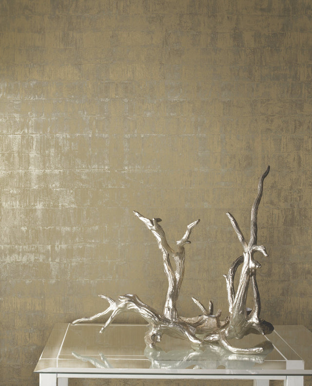 Liquid Metal Gold Wallpaper with Textured Metallic Motif - York KT2131