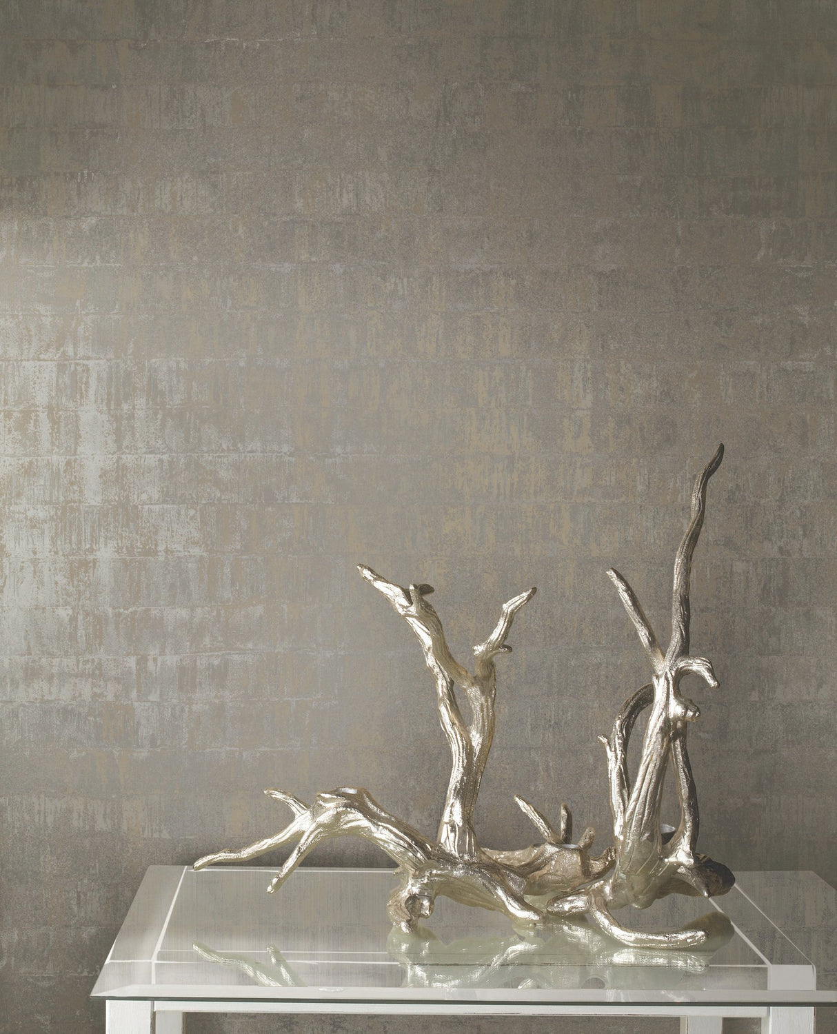 Liquid Metal Taupe Wallpaper with Textured Metallic Motif - York KT2132