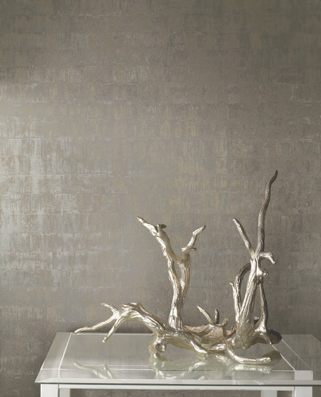 Liquid Metal Taupe Wallpaper with Textured Metallic Motif - York KT2132