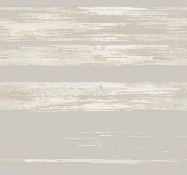 Horizontal Dry Brush Grey Wallpaper with Metallic Brushstroke Stripe - York KT2152
