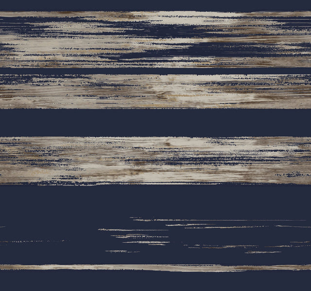 Horizontal Dry Brush Navy Wallpaper with Painterly Stripes - York KT2154