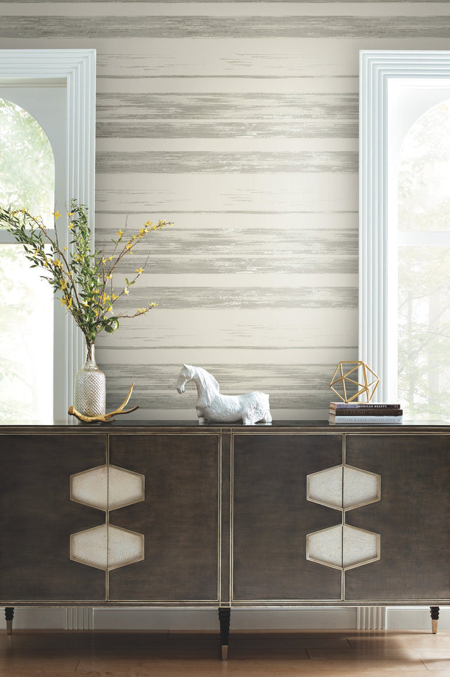 Horizontal Dry Brush White & Grey Wallpaper with Striped Painterly Brushstroke Pattern - York KT2155