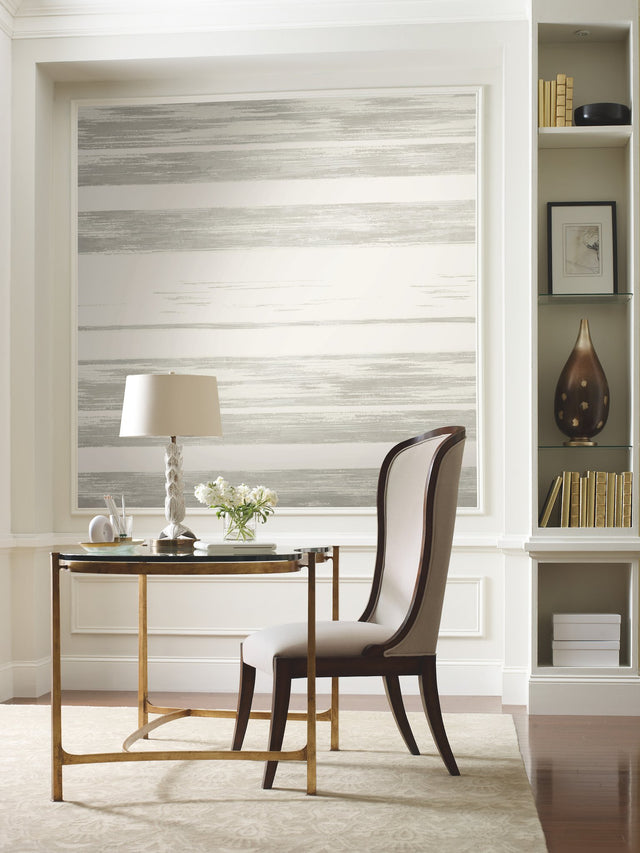 Horizontal Dry Brush White & Grey Wallpaper with Striped Painterly Brushstroke Pattern - York KT2155