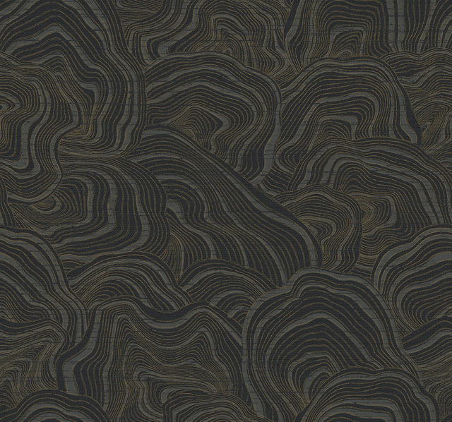 Geodes Black Wallpaper with Metallic Raised Ink Bohemian Eclectic Pattern - York KT2162