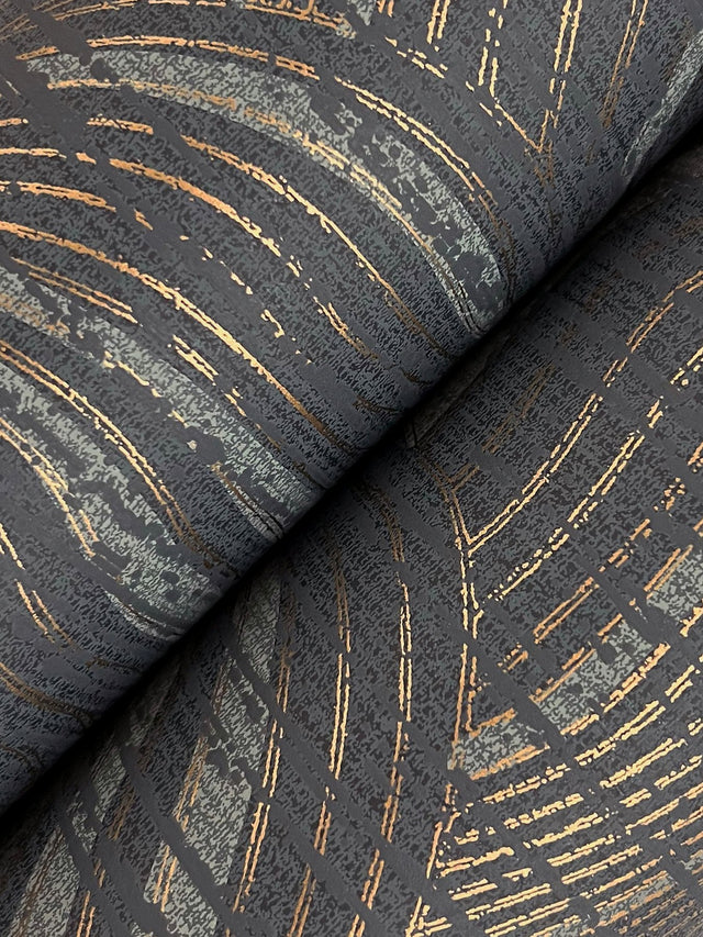 Geodes Black Wallpaper with Metallic Raised Ink Bohemian Eclectic Pattern - York KT2162