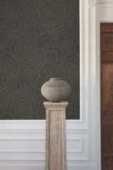 Geodes Black Wallpaper with Metallic Raised Ink Bohemian Eclectic Pattern - York KT2162