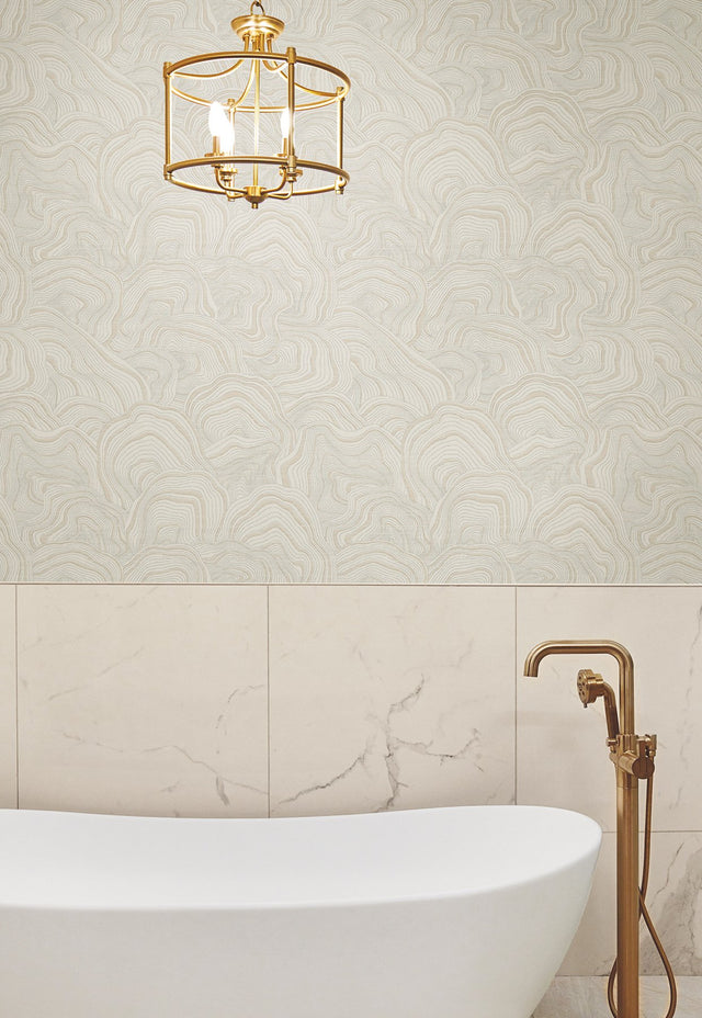 Geodes Taupe Wallpaper with Metallic Raised-Ink Geode Pattern - York KT2164