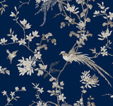 Bird & Blossom Chinoserie Blue Wallpaper with Chinoiserie Bird and Blossom Motif - York KT2171