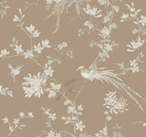 Bird & Blossom Chinoserie Brown Wallpaper with Botanical Chinoiserie Motif - York KT2172
