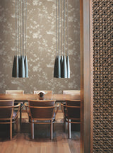 Bird & Blossom Chinoserie Brown Wallpaper with Botanical Chinoiserie Motif - York KT2172