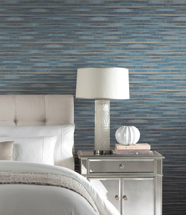 Dreamscapes Blue Textured Horizontal Stripe Wallpaper - York KT2181