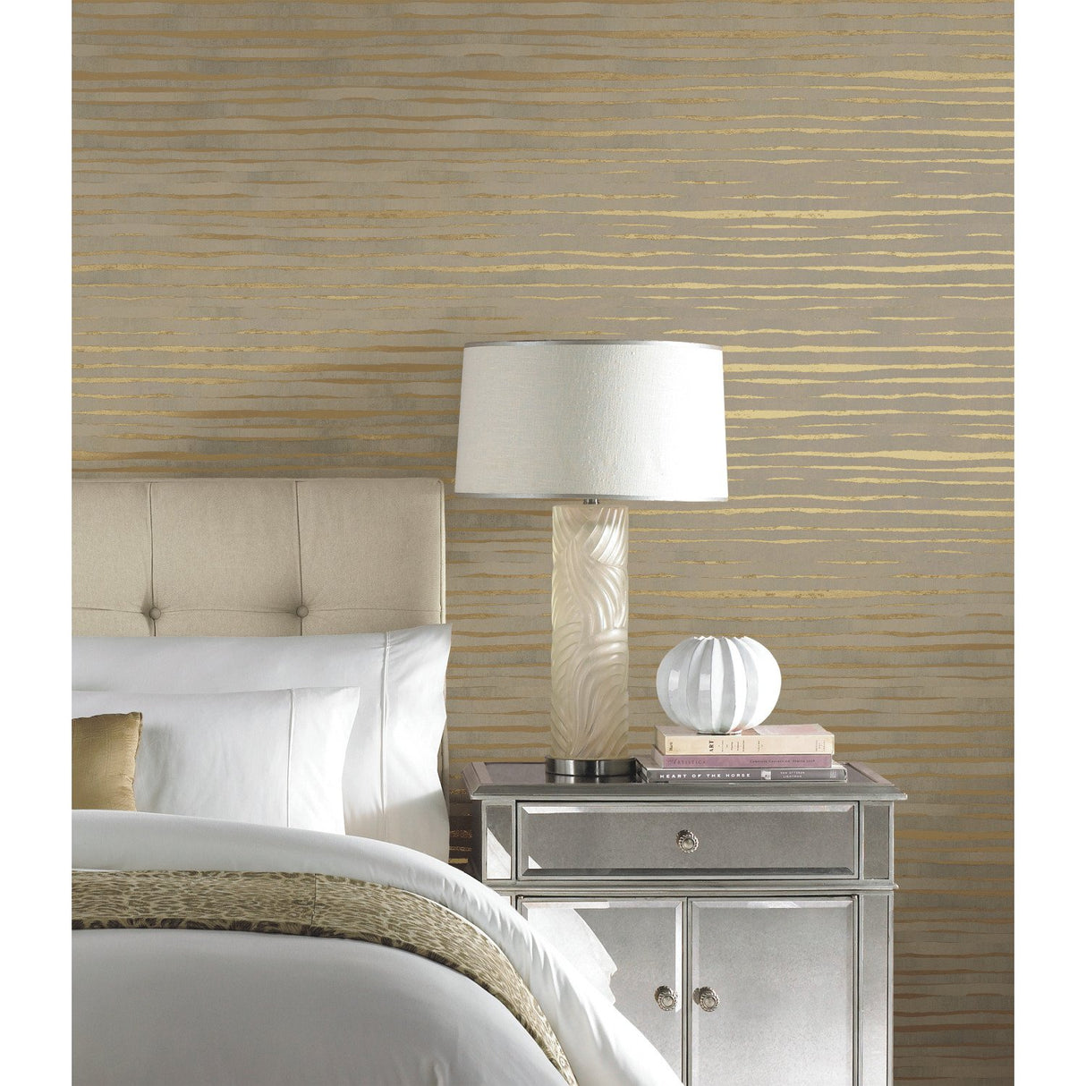 Dreamscapes Gold Textured Horizontal Stripe Wallpaper - York KT2186