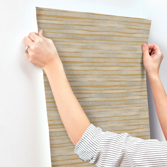 Dreamscapes Gold Textured Horizontal Stripe Wallpaper - York KT2186