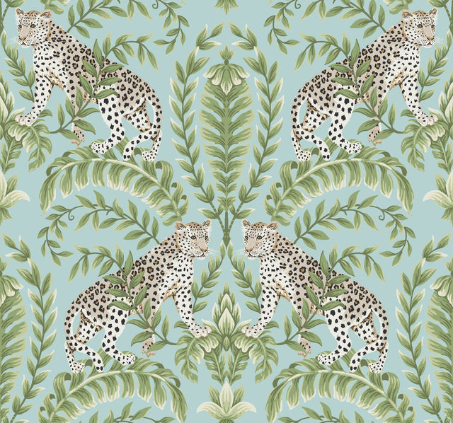 Jungle Leopard Teal Wallpaper